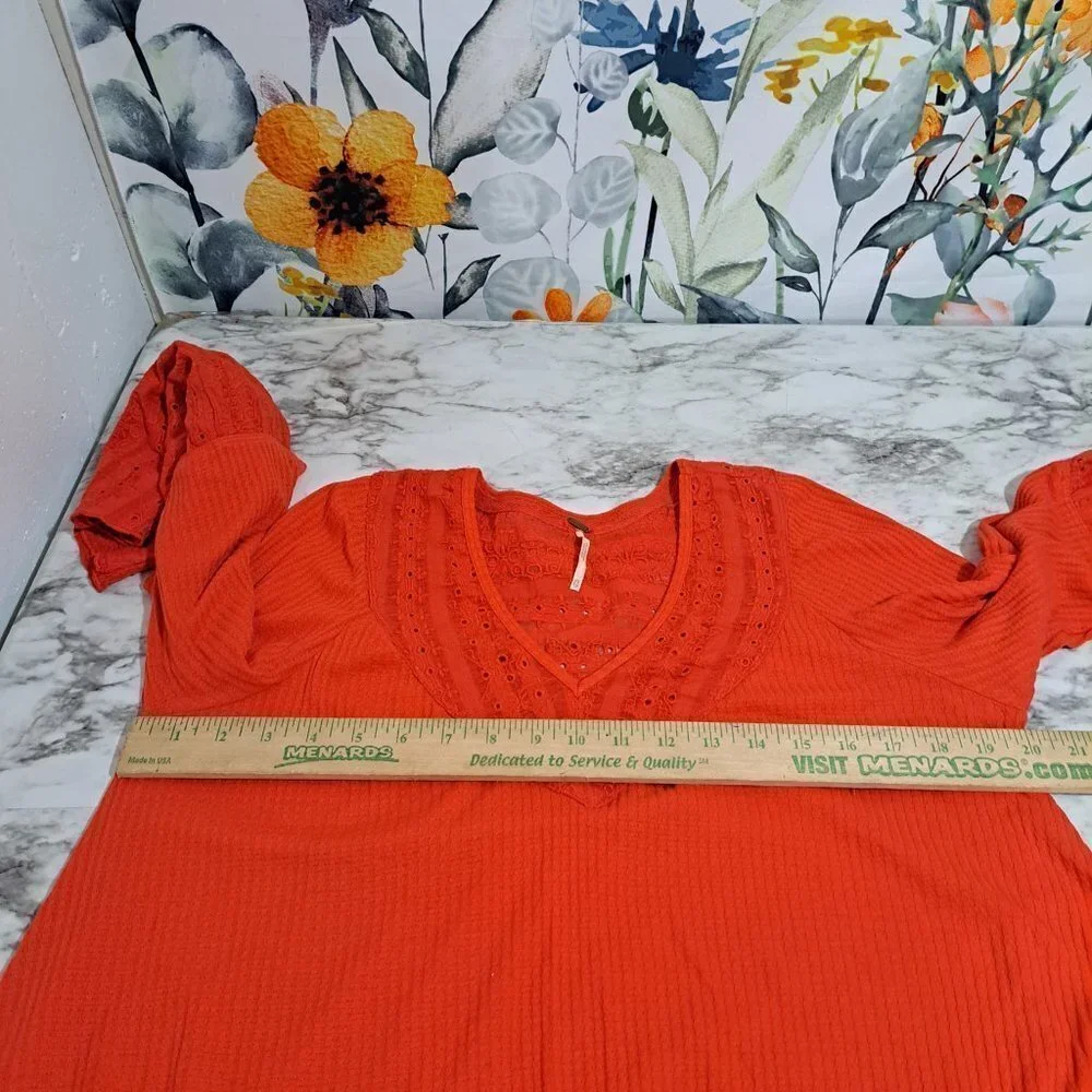 Free People Bright Orange Bell Sleeve V-Neck Top